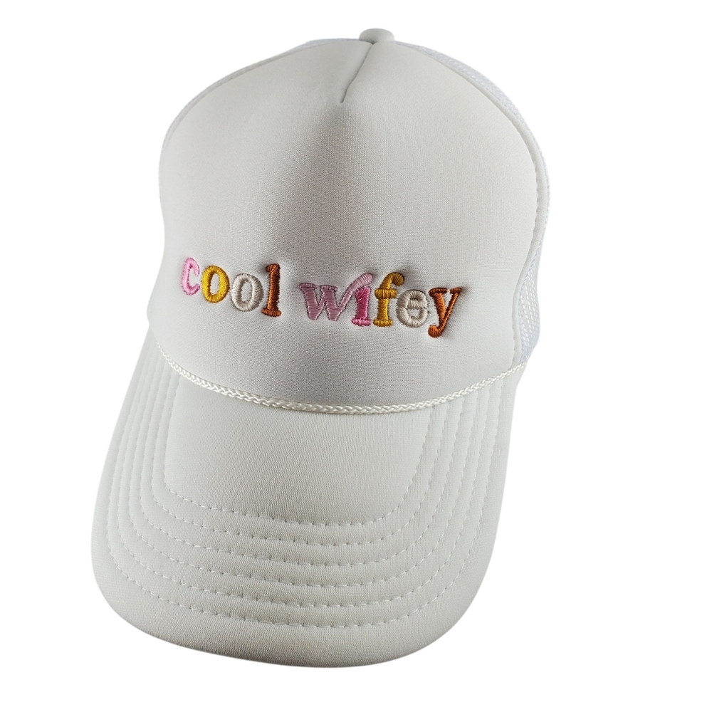 "Cool Wifey" Embroidered Foam Trucker Hat Baseball Cap White Unique Rare Adjust
